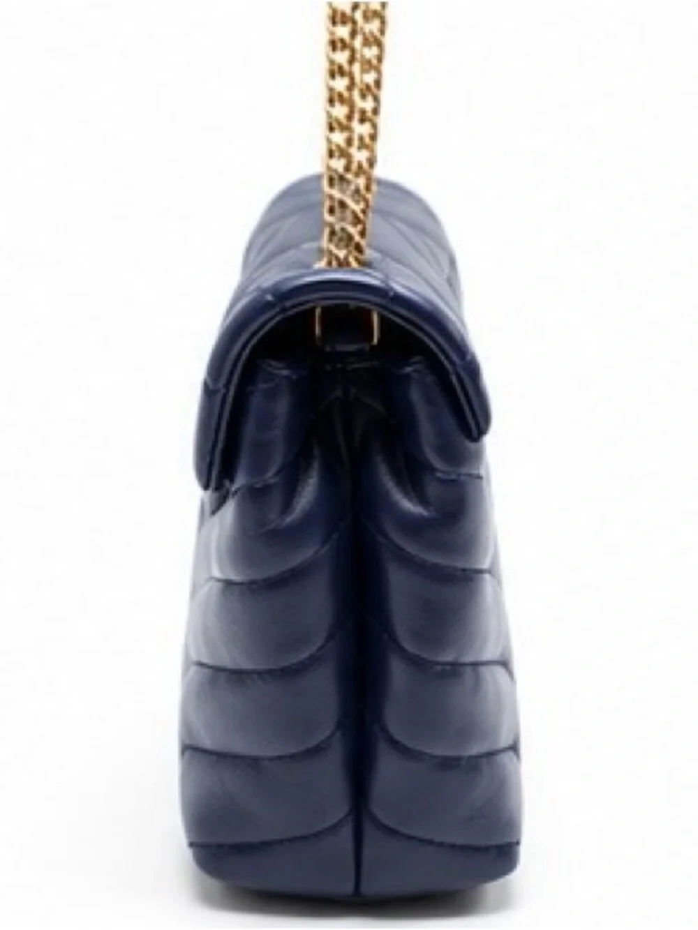 Yves Saint Laurent Navy Chevron Quilted LouLou Shoulder Bag with Gold Hardware
